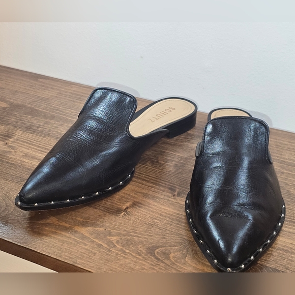 SCHUTZ Gayle Leather Studded Black Mules Made In Brazil Women's Size 7.5M - Picture 4 of 10